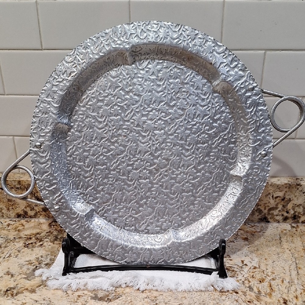 Silver Textured Metal Serving Tray